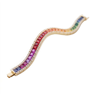 Armband mit Regenbogen-Saphiren und Brillanten in Rotgold 750