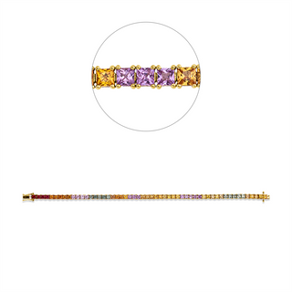 Armband mit bunten Saphiren im Princess Cut in Gelbgold 750