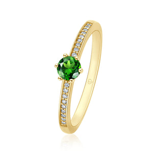 Ring mit Chrom Turmalin und Brillanten in Gelbgold