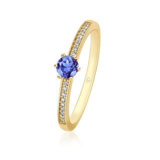 Ring mit Tansanit und Brillanten in Gelbgold